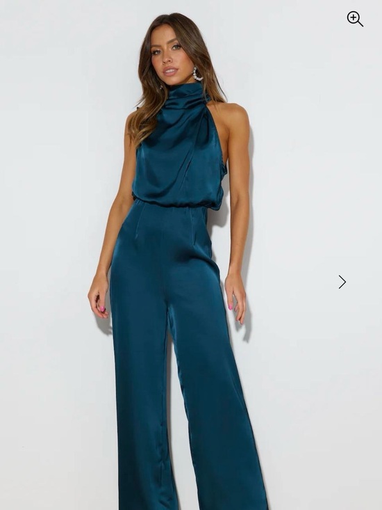Hello Molly Pants - Hello Molly Teal Satin Halter Wide-Leg Jumpsuit
